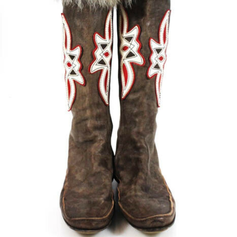 Miss Trish of Capri Brown Rare Fur Knee High Boots - Picture 4 of 7